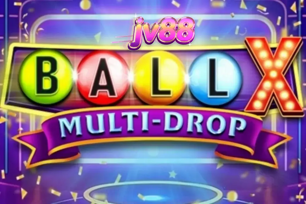 Tampilan visual neon dari slot Ball X Multi-Drop dengan simbol buah dan jackpot.